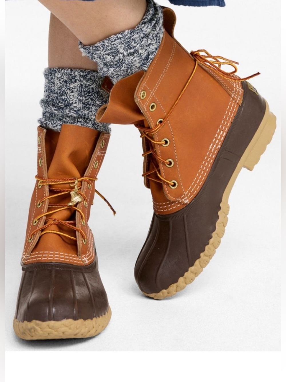 Women's L.L. Bean Classic Tan Brown 8" Leather Rubber Duck Boots Bean Boots 7
